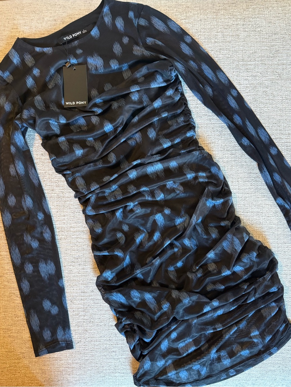 WILD PONY NWT Rain Mesh Print, Sheer, long sleeve, Bodycon, Midi Dress-Spain Sm